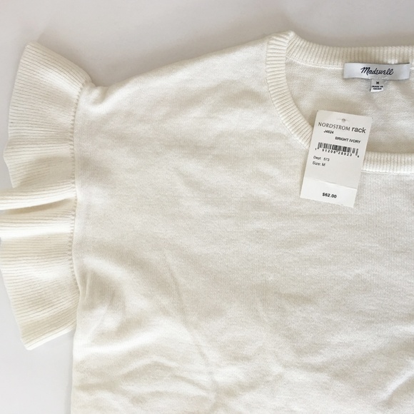 Madewell Cream Ruffle Short Sleeve Sweater - Picture 2 of 6